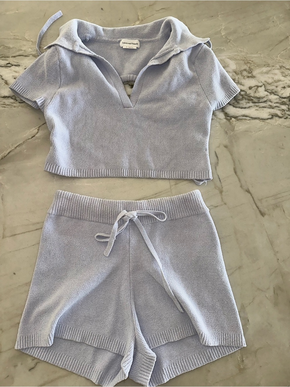 Lovers & Friends Lavender Knit Crop Top + Shorts Set
